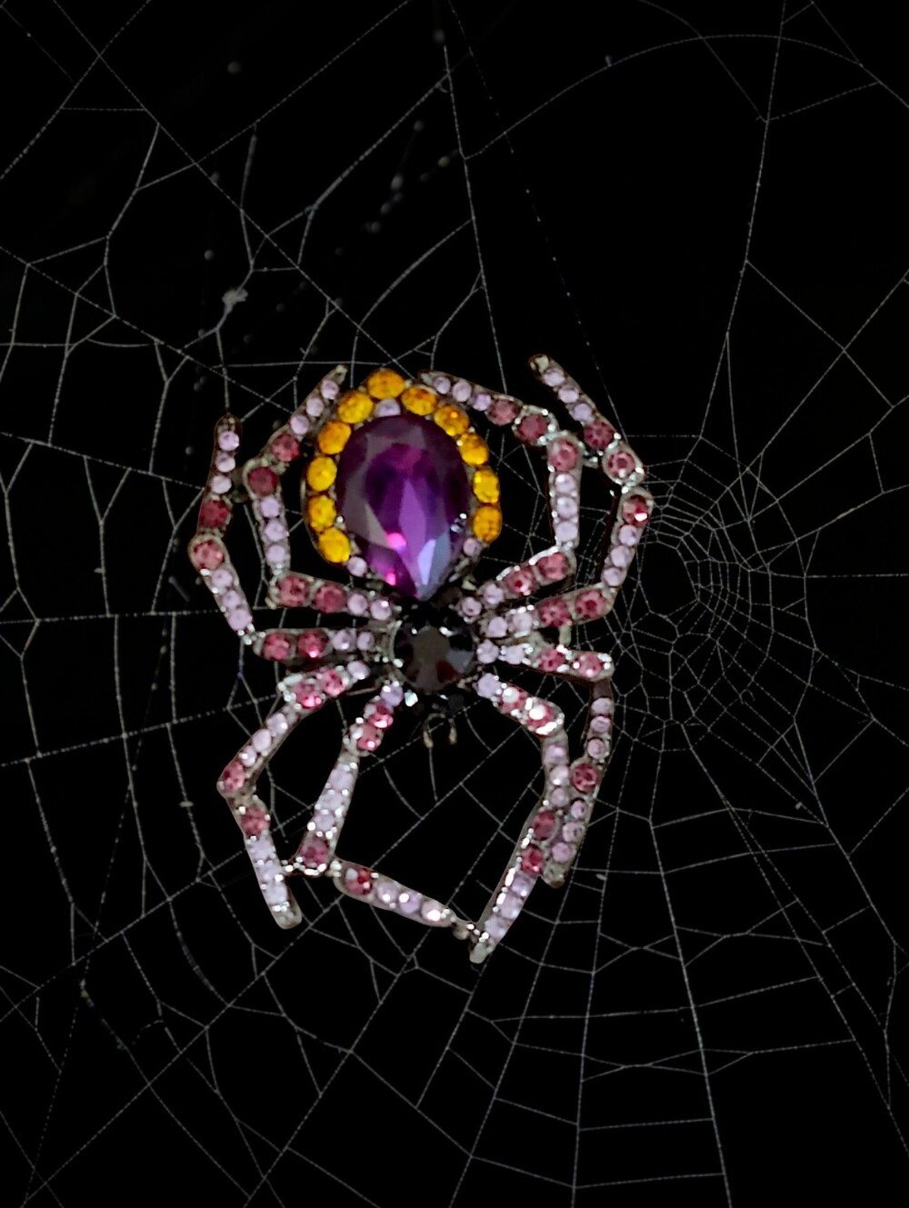 Spooky Purple Crystal Spider Brooch